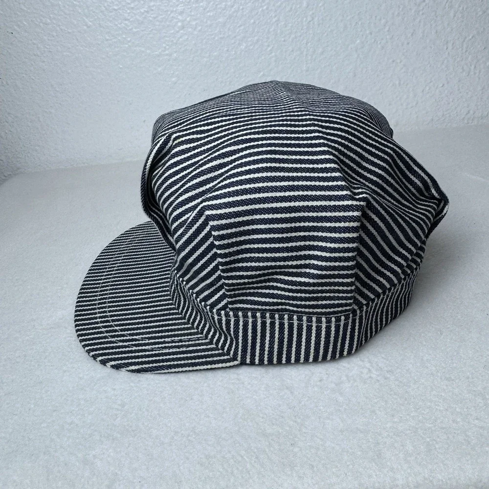 Vintage Boys Hat Hickory Stripe Railroad Conductor Cap Snapback Train Taiwan